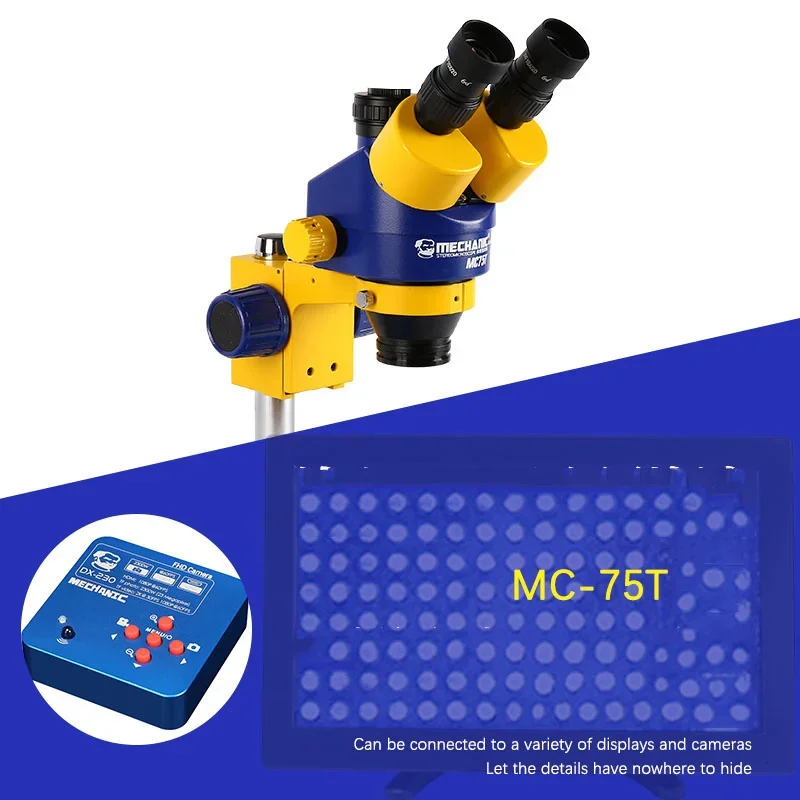 Mechanic MC75T 7-45X Trinocular Stereo Zoom Microscope DX-230 2300W pixels 1080P HD camera With i-Matx Base