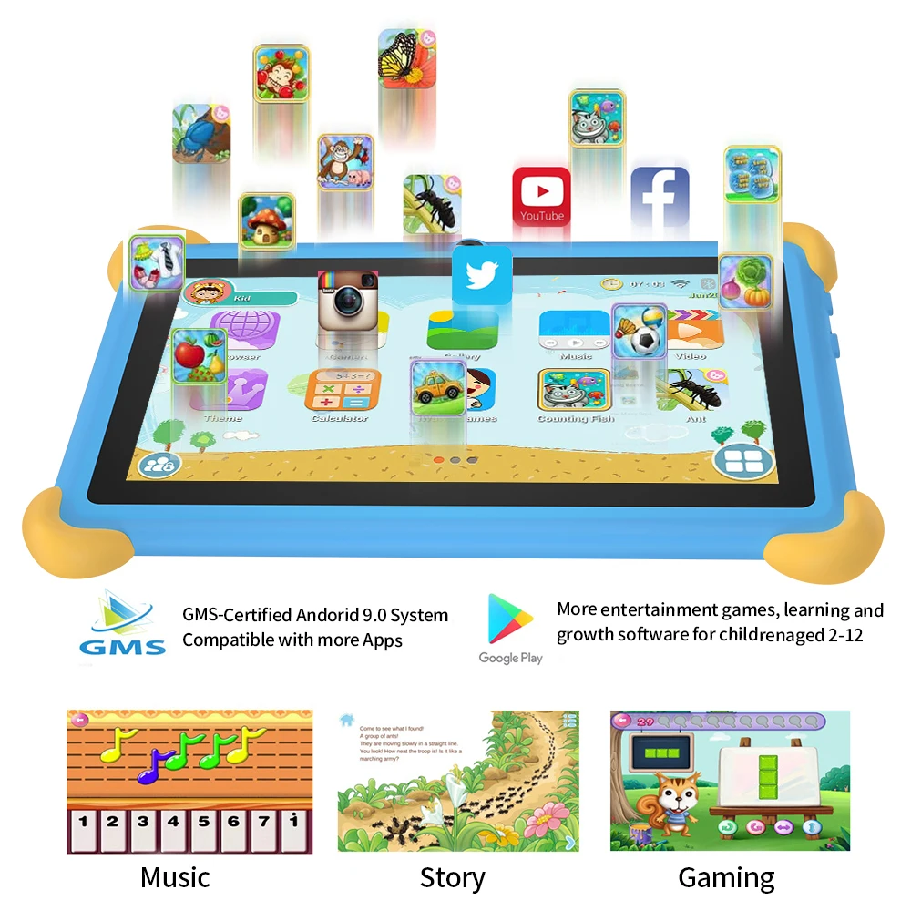 5G Wi-Fi 7 Inch Kid Tablet 4GB RAM 64GB ROM 4000MAH Battery Dual Camera Children's Android 12 Gift Kids 5