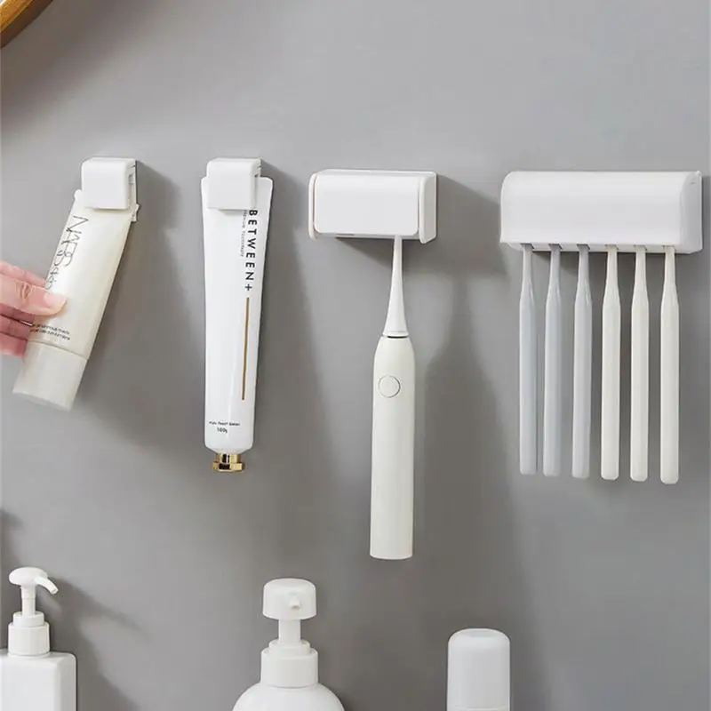 Punch-free Wall-mounted Toothbrush Holder Toothpaste Holder Toothpaste Storage Rack Bath Organizer Bathroom Accessories toothbrush holder bathroom storage rack