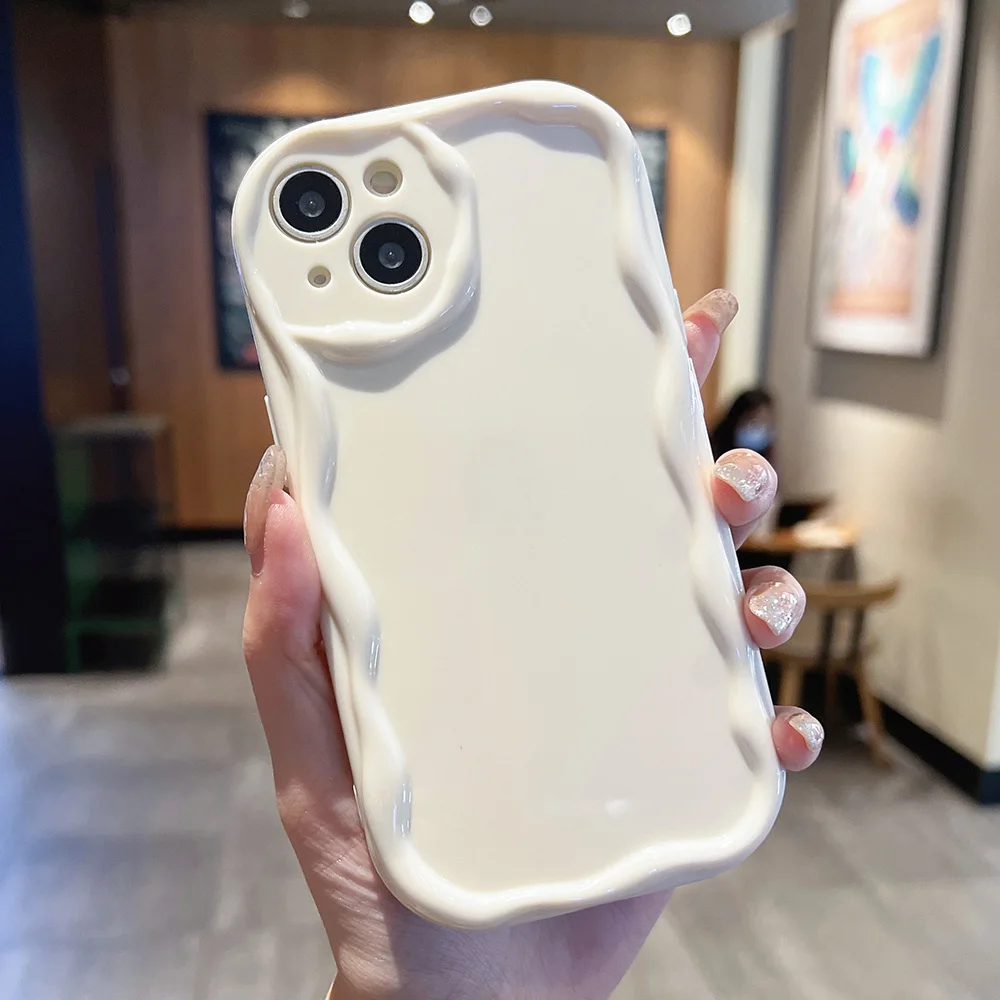 Wavy Phone For Samsung A54 A23 A14 A53 A34 5g A32 A52 A55 A35 Case Galaxy S23 S22 S24 Ultra S21 S20 FE Solid Color Cover_voghion.com