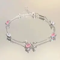 Steel Fun New Women Bracelet Shiny Pink Zircon Butterfly Cherry Blossom Hand Chain for Girls Friendship Gift Y2k Accessories - Image 3
