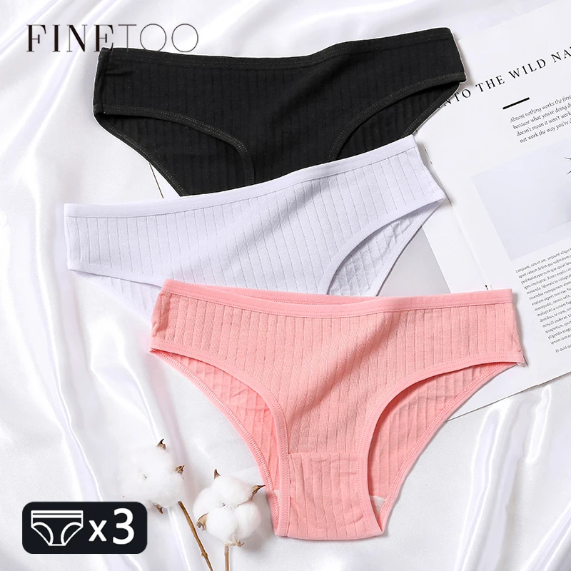 FINETOO 3Pcs/Set Cotton Panties for Women Sexy Low Rise Briefs Ladies M-XL  Underpants Female Solid Color Lingerie Girl Intimates