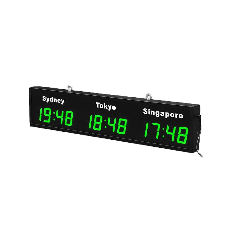 LED Digital Wall World Clock for Hotels, 3Time Zone, World Time Clock