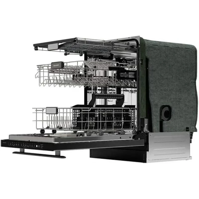 QWSHARP Slide-In Dishwasher,Stainless Steel Finish,24" Wide,Soil Sensors,Premium White LED Interior Lighting,Smooth Glide Rai 5