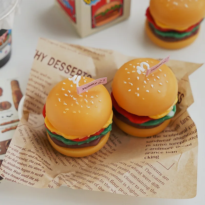 Cute And Creative Burger Aroma Candle Diy Handmade Aroma Decoration Ornament Simulation Food Candle Christmas Birthday Gift - Image 2