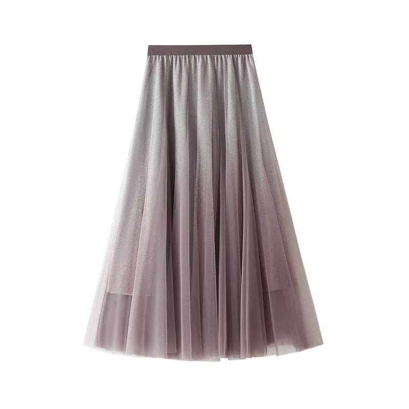 

Vintage Maxi Velvet Skirt Long Gradient Dyeing Tulle Skirt Pleated Skirts For Women
