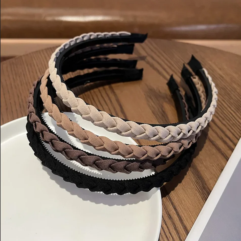 Geflochtenes Stoff-Stirnband, Einfarbiges Dünnes Haarband, Doppelter Böhmischer Rutschfester Haarreif, Haar-Accessoires für Mädchen