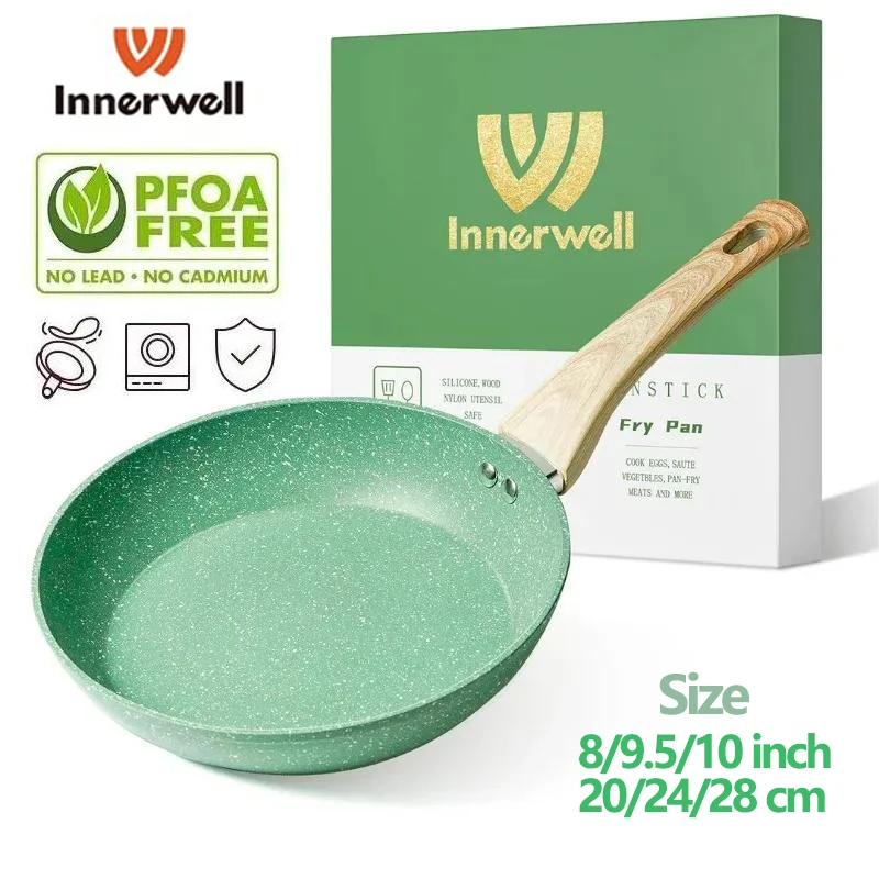 Innerwell-Frigideira Antiaderente, frigideira, não-tóxico, pedra saudável, panelas, compatível com todos os fogões, cozinha de casa, 8 