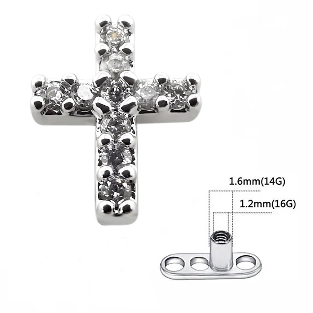 Jhjt 1Pc Micro Ancoraggio Cutaneo Piercing G23 Titanio Argento Croce Pelle Diver Impianti Gioielli Per Il Corpo