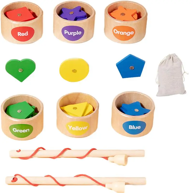 

Magnetic Fishing Toy Fine Motor Skills Shape Sorting Matching Puzzle Colorful Educational Wooden Fishing Game Puzzle Birthday