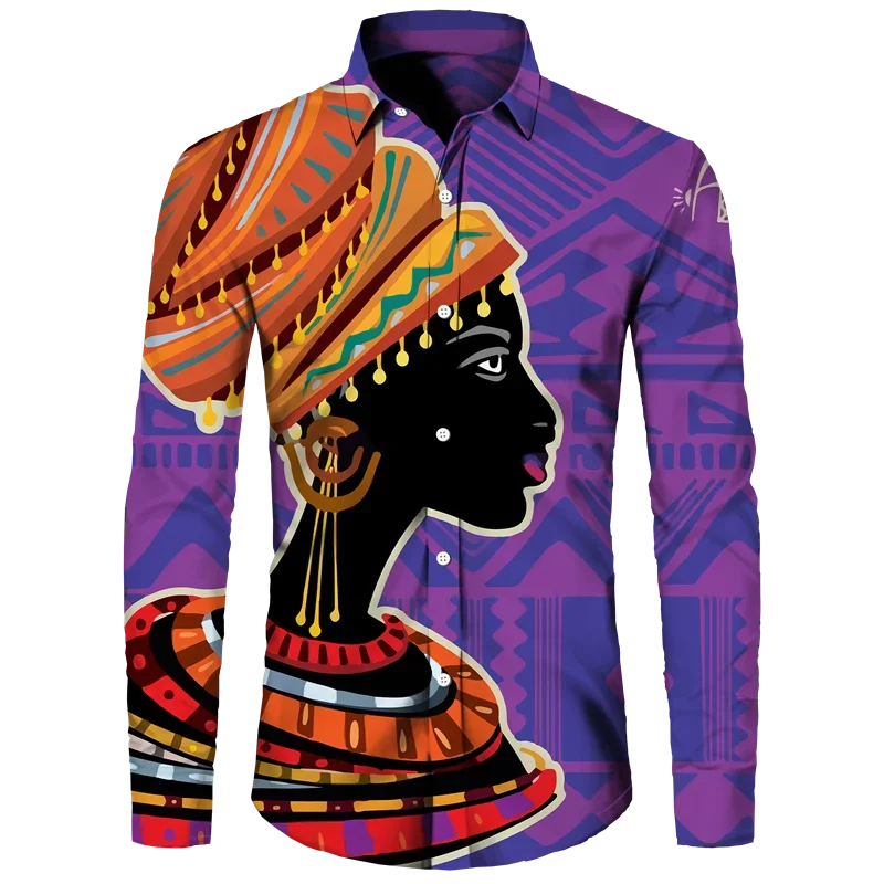 thumbnail image 1 of Camisas de manga larga con botones y estampado 3D de estilo étnico africano para hombres y mujeres, camisetas Dashiki folclóricas personalizadas, ropa vintage para parejas, 1 of 4
