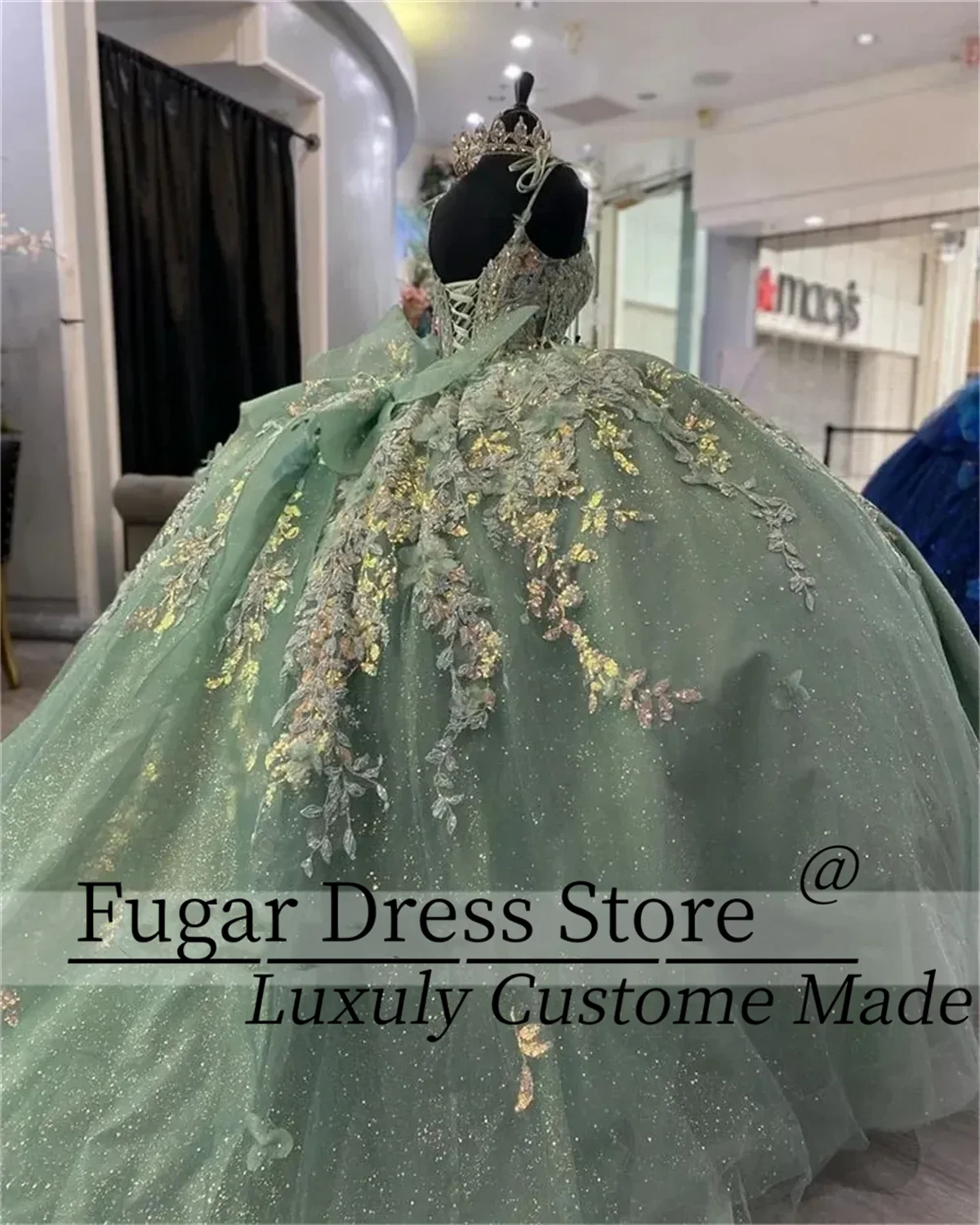 Shinning Applique Spaghetti Light Green Quinceanera Dresses Ball Gown Sweet 16 Dresses Vestidos De 15 Anos Corset Style