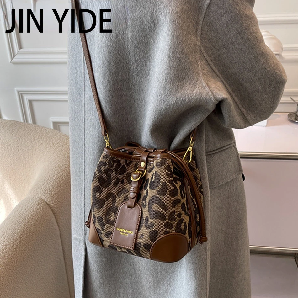 Leopard Small PU Leather Women Bucket Crossbody Bags 2023 Fall Designer