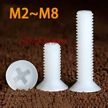 

M2/M2.5/M3/M4/M5/M6/M8 Countersunk Cross Nylon Screw Leveler Plastic Screw Flat Head Plastic Screw Length 4-40mm