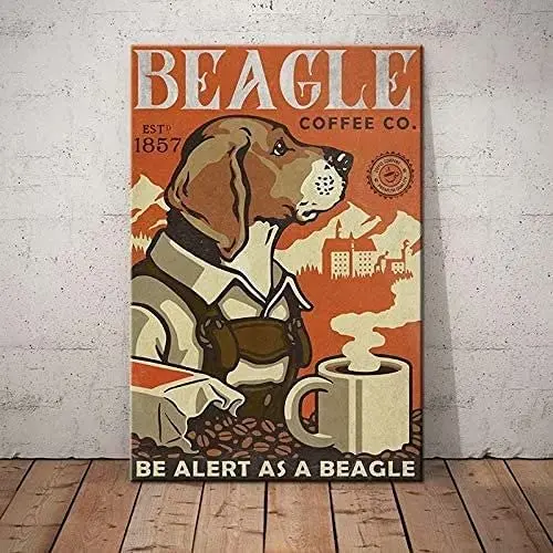 Beagle Dog Metal Tin Sign Coffee Alert Come Beagle Printing Poster Kitchen Restaurant Cafe Living Room Home Art Wall Decoration
