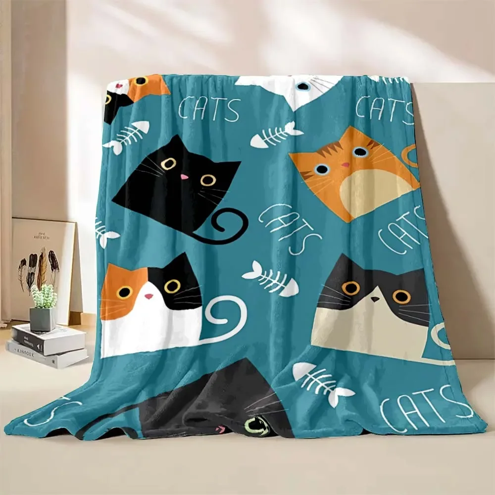6 Sizes Cute Cartoon Cat Printed Believer Blanket Warm Soft and Comfortable Home Travel Blanket Office Sofa Blanket Play Mat 3