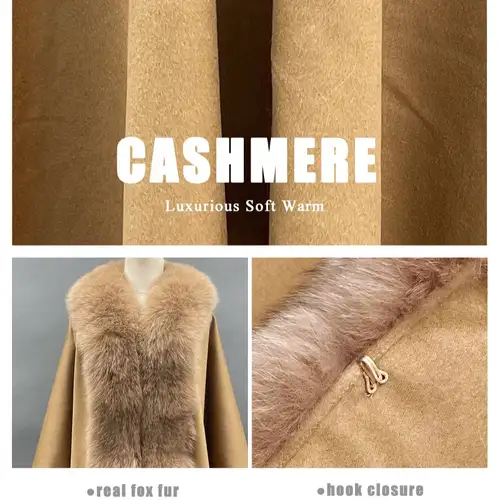 MISSJANEFUR Cashmere Poncho Shawl Women 2023 New Luxury Real Fox Fur Collar Cape Cloak Elegant Winter Coat - Image 6