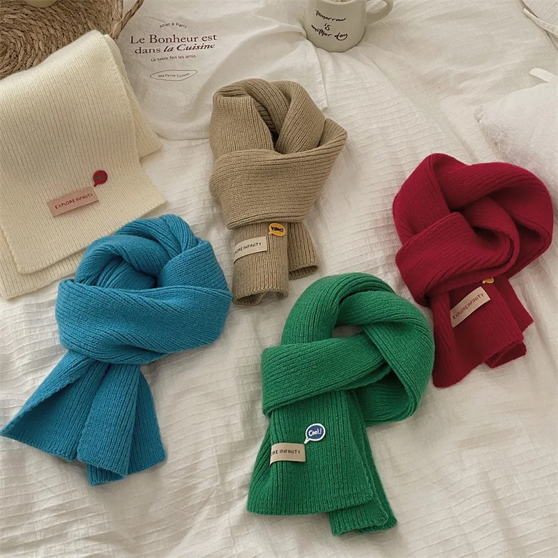 3Years + Korean Style Children's Scarf Candy Color Winter Fashion New Ins Boys and Girls Knitted Baby Scarfs