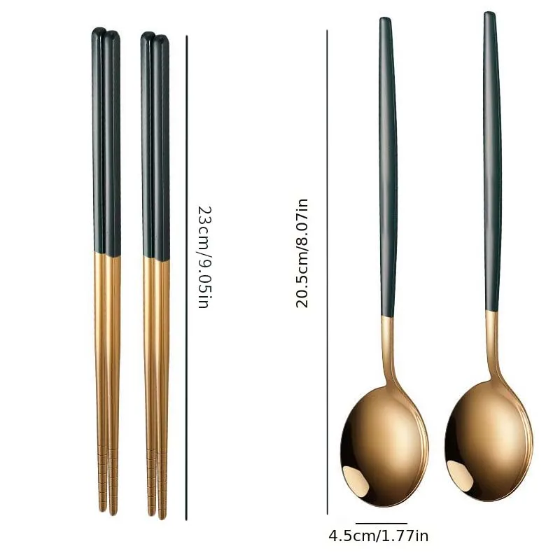 Tableware Set 4pcs Household Cutlery Set Chopsticks Spoon Stainless Steel Dinnerware Set