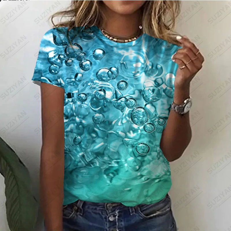 

2023 New Women's T-shirt 3D Flower Print Short Sleeve Top Fashion Casual Harajuku Women's Y2k Girls' Round Neck Pullover Top