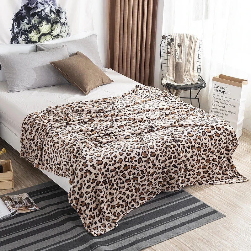 Leopard Printed Soft Fluffy Flannel Blankets For Beds Coral Fleece Mink