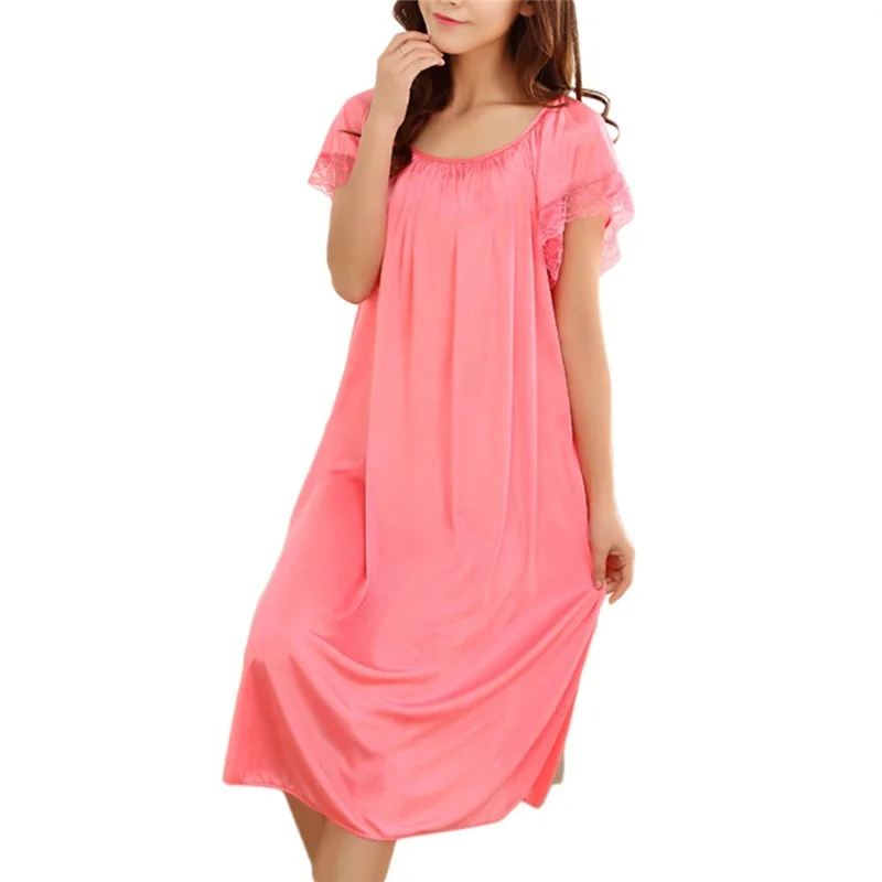 Summer Ice Silk Sleeping SkirtPlus Large Size Long Skirts Light Comfortable Women Sleeping Skirt Short Sleeve Extended Widened