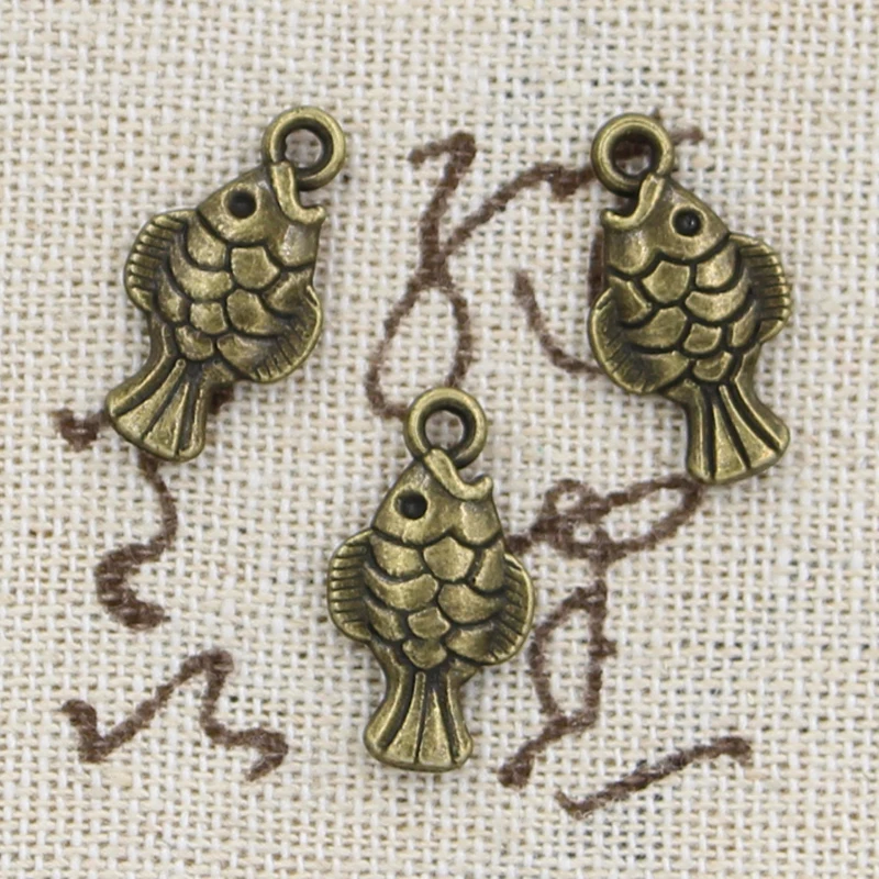 양면 물고기 모양 수제 펜던트, DIY 팔찌 목걸이, 30 개, 19x10mm, 빈티지 티베트 브론즈