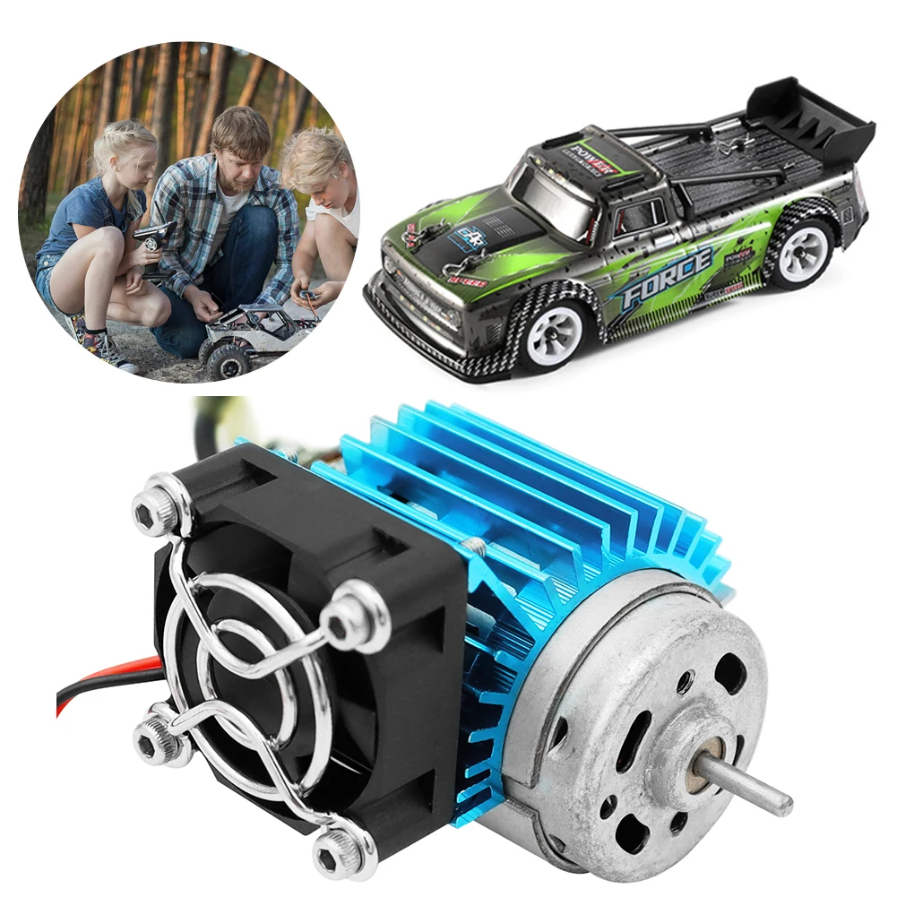Dissipateur thermique moteur RC avec ventilateur, profil montrant les ailettes de refroidissement et le ventilateur