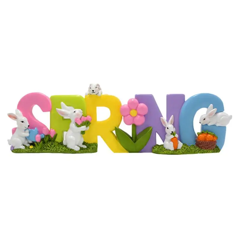 

Spring Letters Statue Unique Touch Mini Rabbits Holding the springs Letters With Beautiful Realistic Rabbits Figurine Home Decor