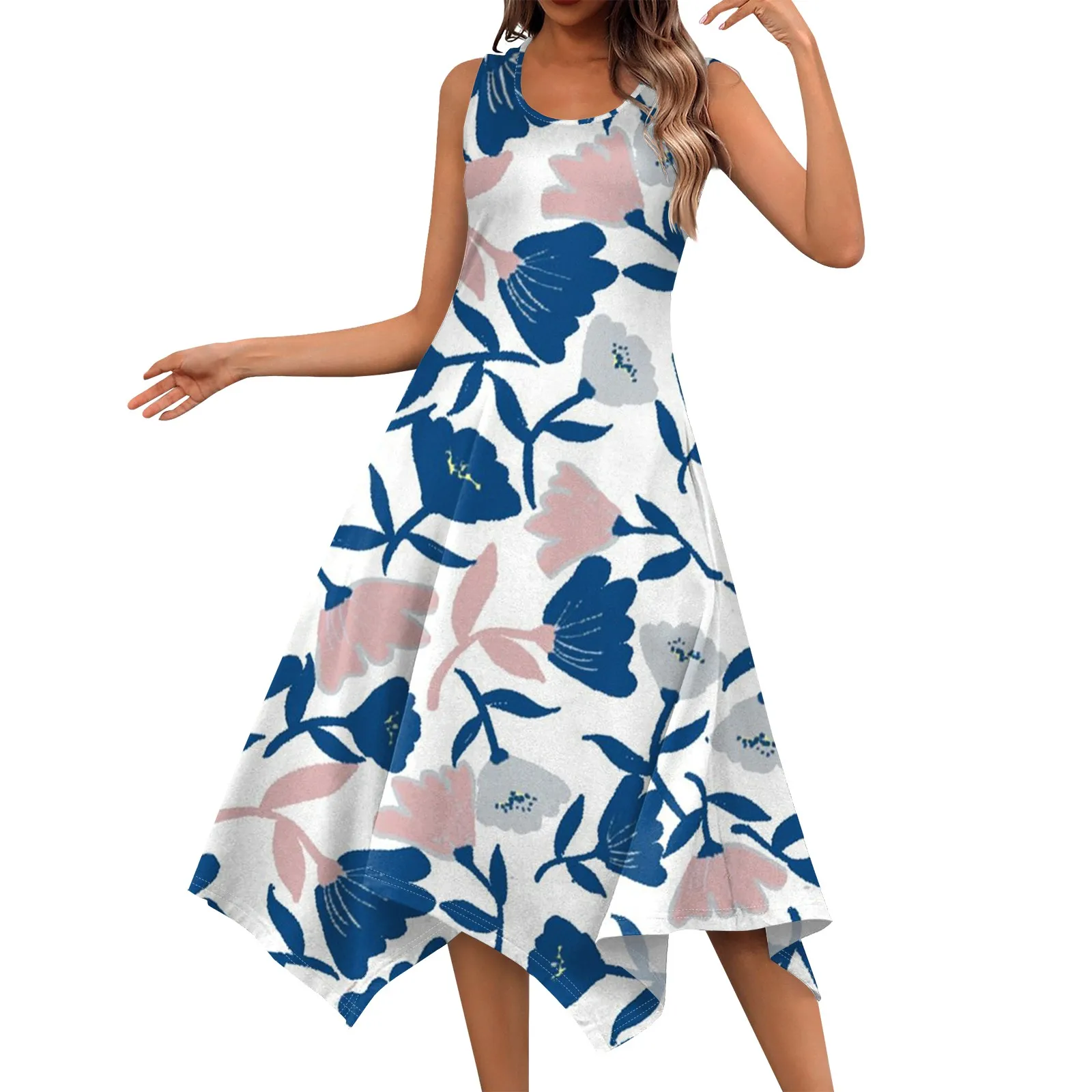 

Women's Casual Fashion Round Neck Sleeveless Print Irregular Casual Female Clothing Female Clothing Streetwear فساتين طويلة