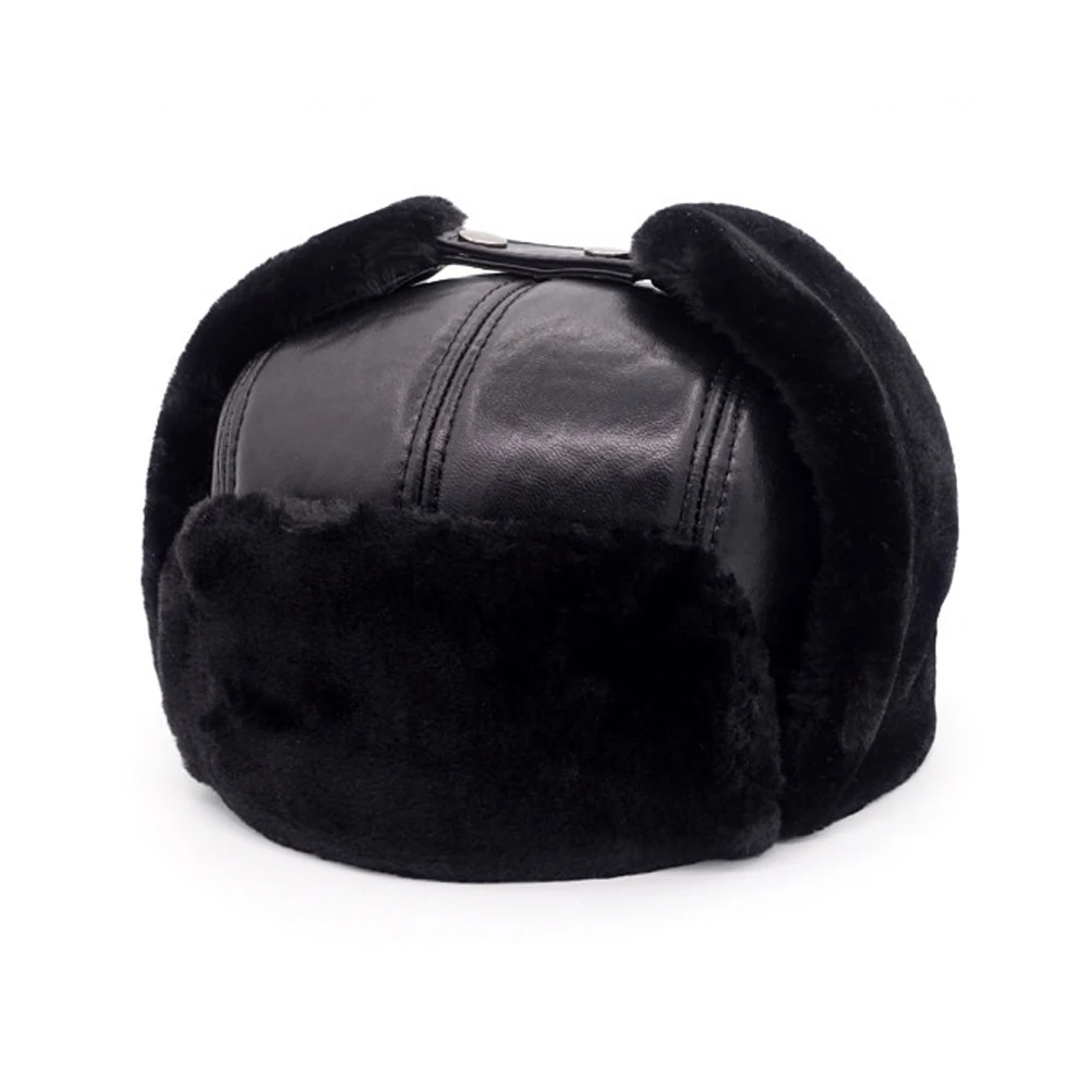 2025 New Hot Russia Adult Caps Men 100% Natural Real Sheepskin Leather Bomber Hats Male Casual Winter Warm Sheepskin Leather Cap 3