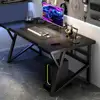 Home Office Gaming Desk with K-shaped Steel Legs, Laptop Computer Desk with Cable Management Hole, Study Room Corner Table 1