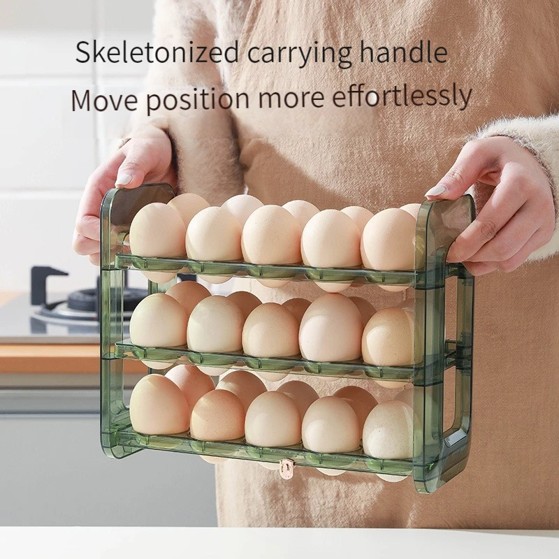 Layers Large Capacity Egg Holder for Refrigerator,Flip Design 30 Eggs Organizer，Foldable Storage Fridge Side Door Egg Organizer 3