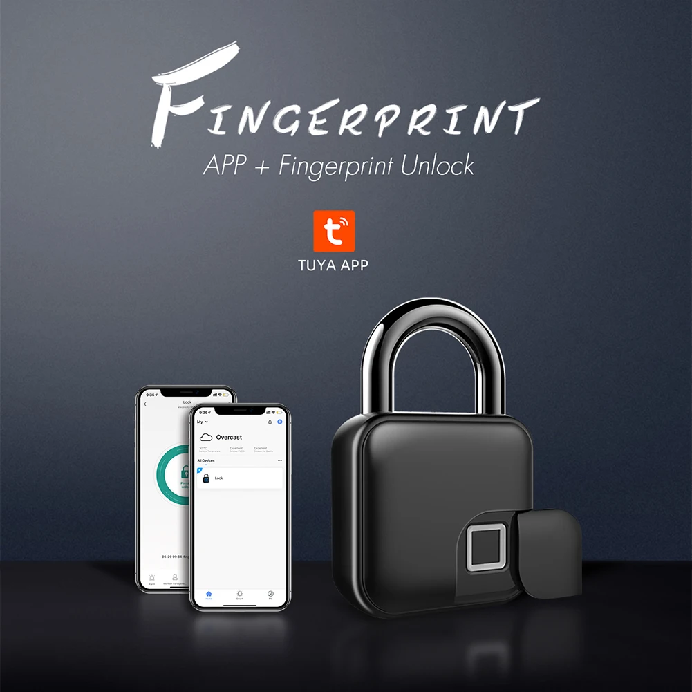 Tuya Fingerprint Padlock Portable Keyless Smart Padlock Waterproof USB Rechargeable Bluetooth-compatible for Indoor Outdoor