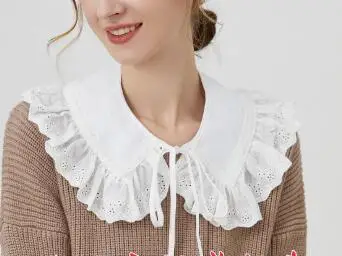 Women Solid Ruffle Detachable Blouse With False Collar Half Elastic Waist Shirt Collar Women Apparel Accessories Sweater Dress D