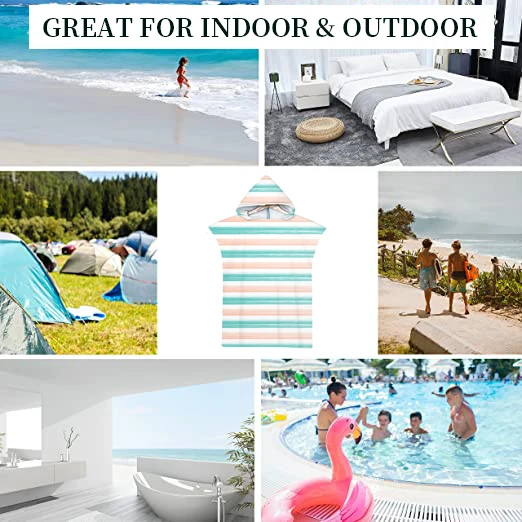 Microfiber Fabric Stripe Hooded Bath Towels for Adults Kids Beach Accessories Essentials Quick Dry Swimming Pool Poncho Towel