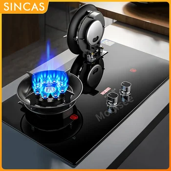 Dual-Use Gas Panels Gas Cooktop Stove Dual Head 4.8-8.5KW Kitchen Embedded Natural Gas/LPG Timing Stove Home Cooker Desktop 1
