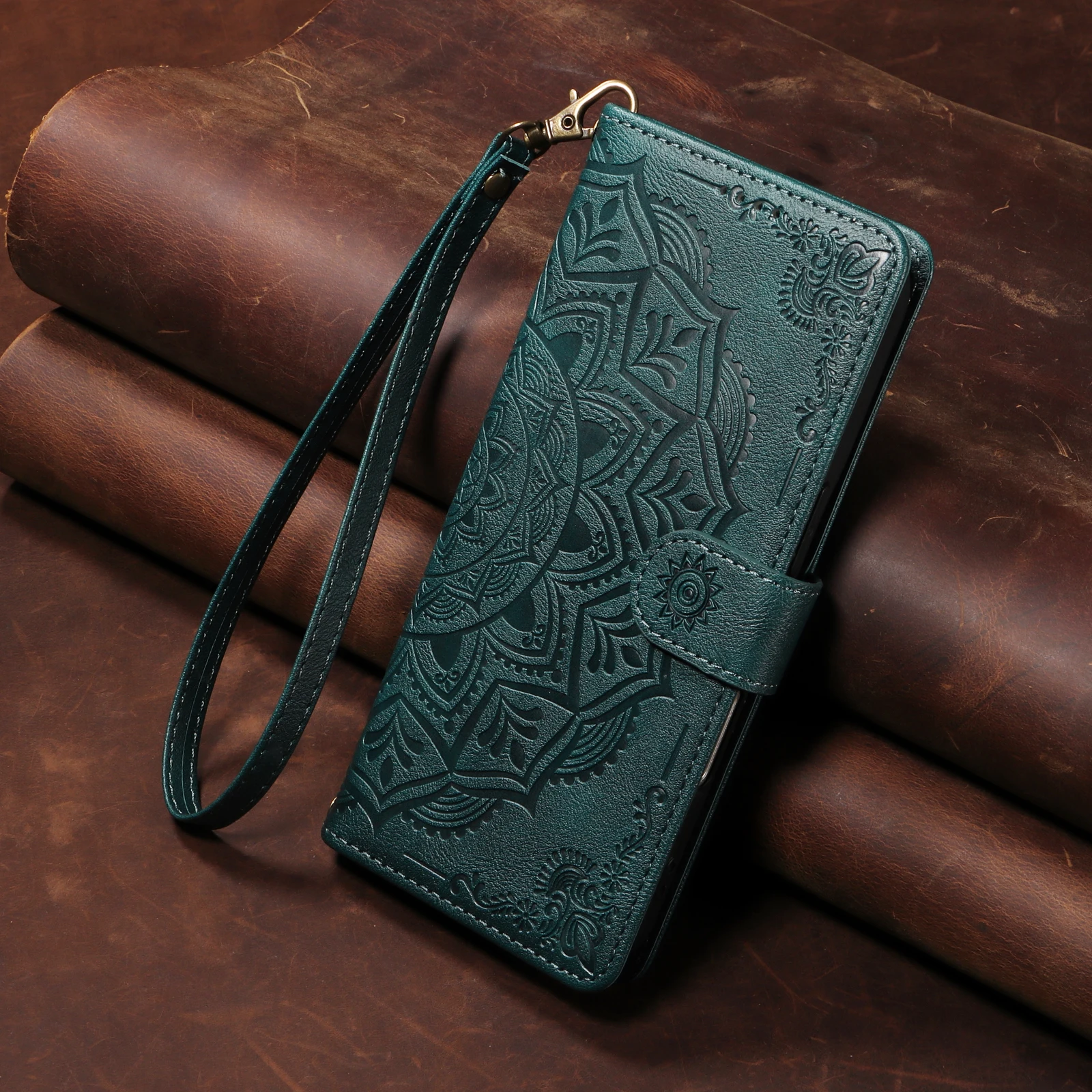 3D Embossed Mandala Flower Magnetic Leather Wallet Flip Cover