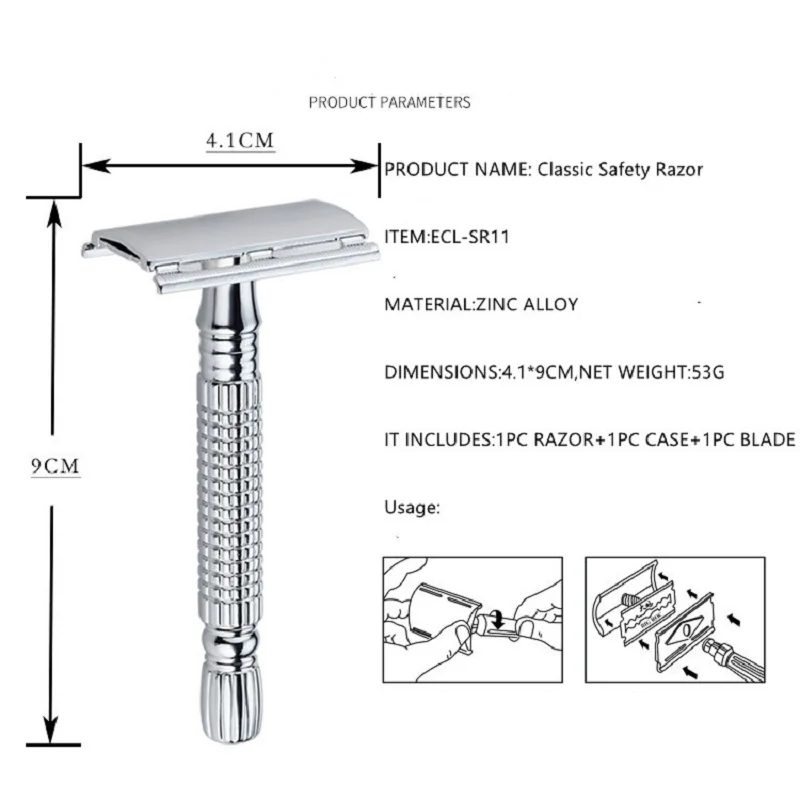 Classic Manual Shaver Double Edge Safety Razor for Men's Shaving and Women's Hair Removal Tool With 1 Shaving Blade And Case 3