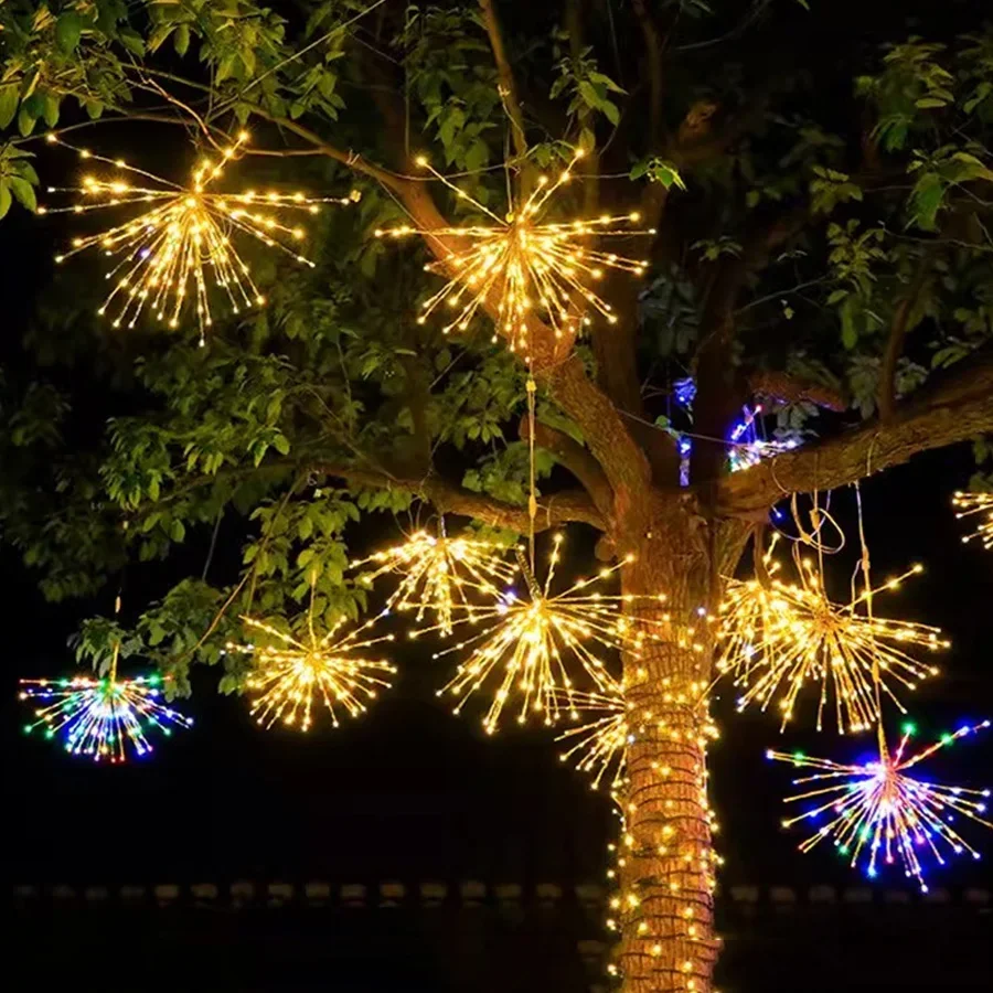 

22Branch 88LED Tree Hanging Fireworks Light Outdoor Starburst Fairy Light With White Flash Bulbs Copper Fireworks String Light