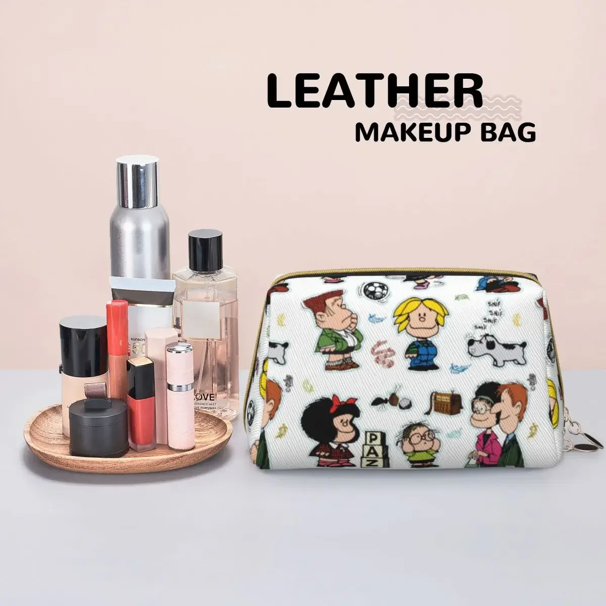 Large Capacity Characters Mafalda Cosmetic Bags Portable Leather Makeup Pouch Women Washbag Funny Lovely Toiletry Kit 5