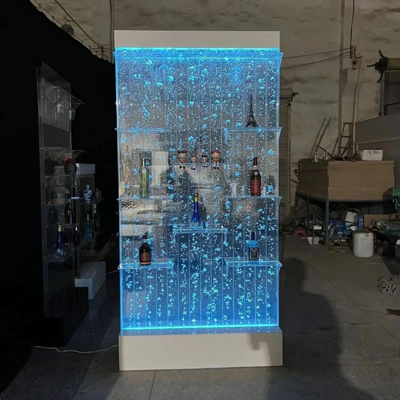 맞춤형 레스토랑 룸 디바이더 장식 LED 아크릴 댄싱 분수 버블 월 바 선반 포함 (맞춤 제작 가능)