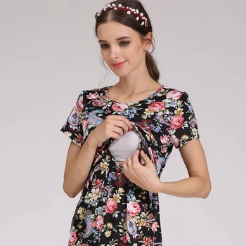 Summer Casual Maternity Clothes Nursing Clothing Breastfeeding Dress Print Pregnancy Skirt For Pregnant Women Postpartum Dress
