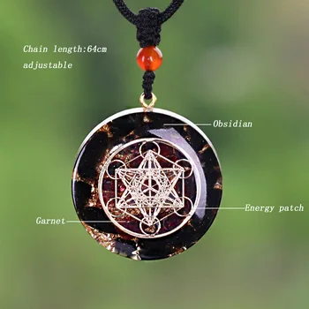 Obsidian Metatron Cube Orgonite Pendant 1