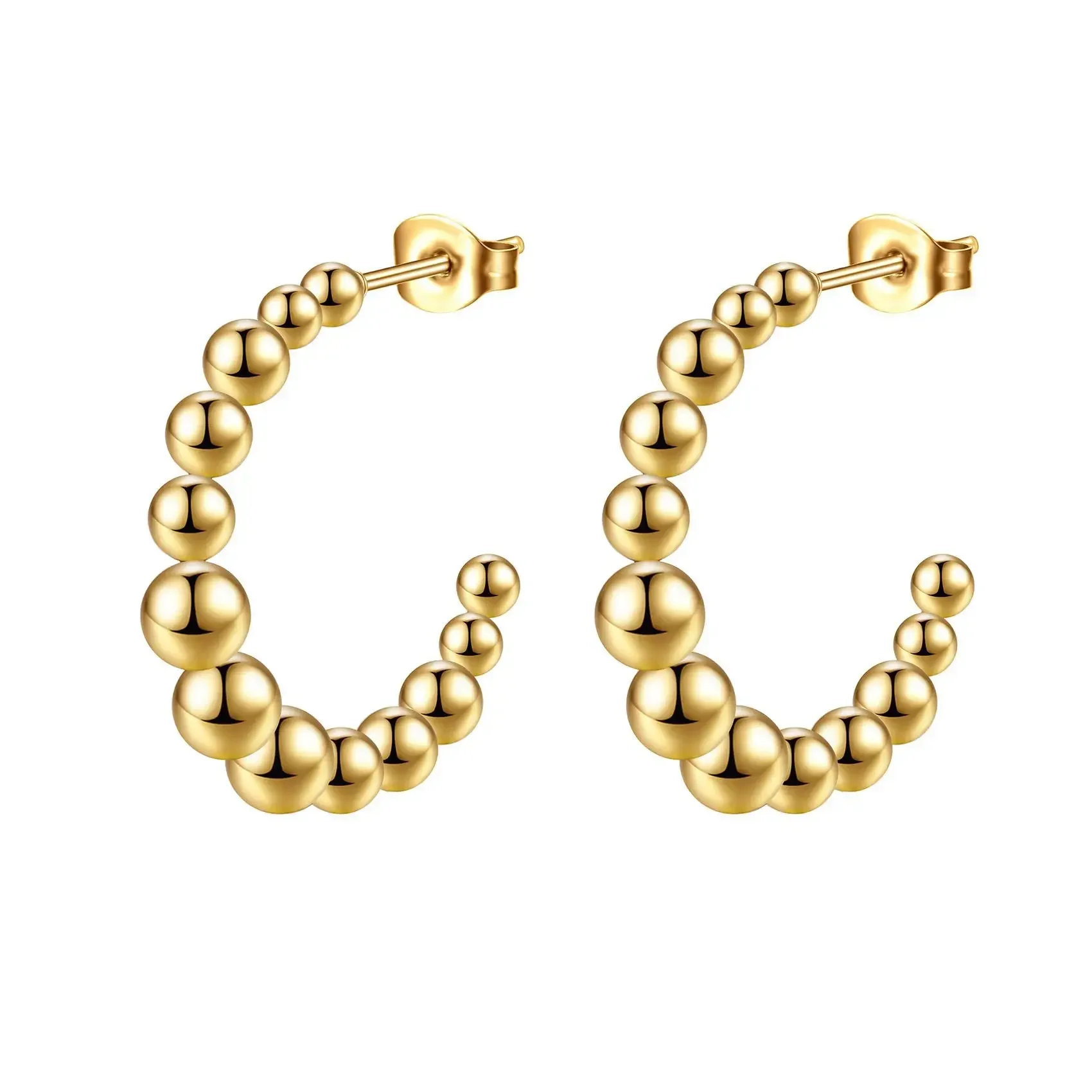 

INS Style Titanium Steel Earrings Women's Fashion Gold C Shaped Welding Bead Stainless Steel Trendy Hoop Earring