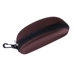 Sleek Black Hard Shell Polyester Glasses Case with Zipper and Hook - Unisex Fashion Accessory (Coffee)