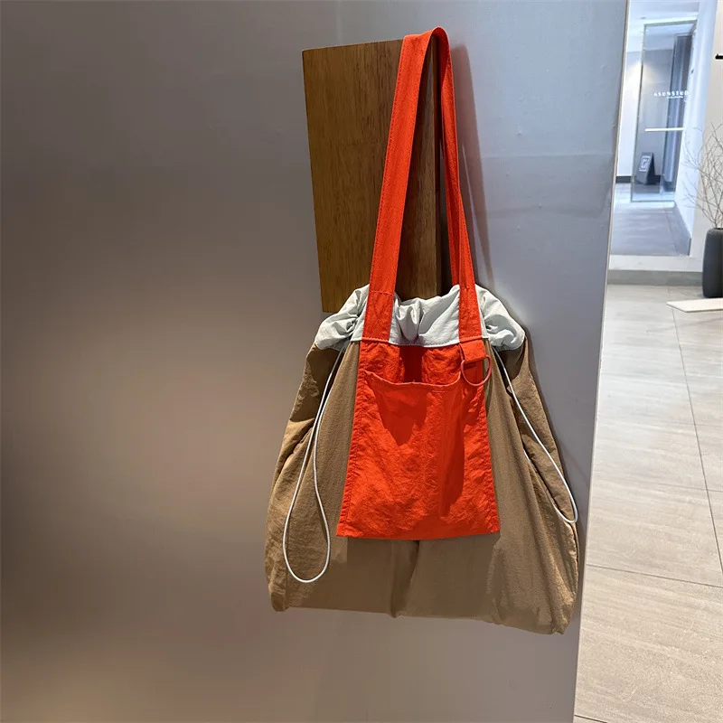 Grande sacola de patchwork para mulheres, cordão, bolsa de ombro, bolsas de grife, nylon eco shopper bags, moda feminina