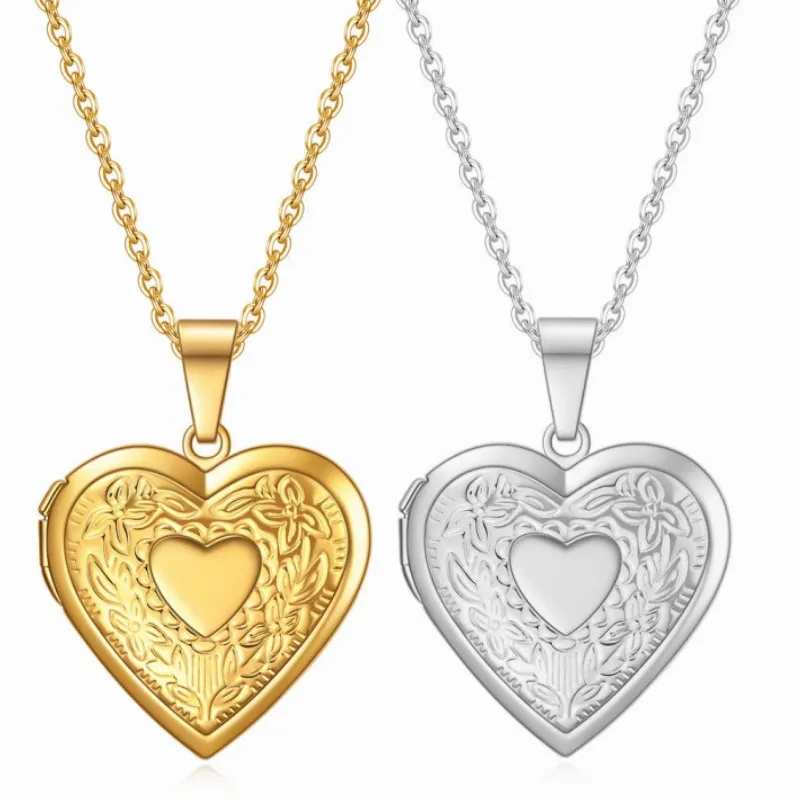 HNSP Stainless Steel Open Heart Chain Necklace Pendant For Women