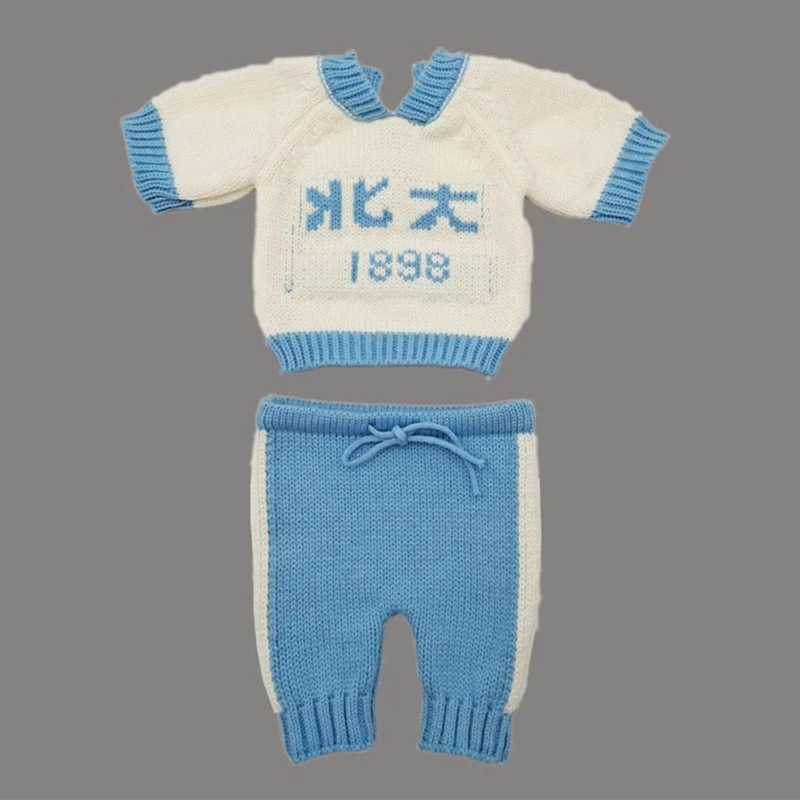 

2Pcs Newborn Photography Props Knit Crochet Costume Baby Short Sleeve Tops Pants