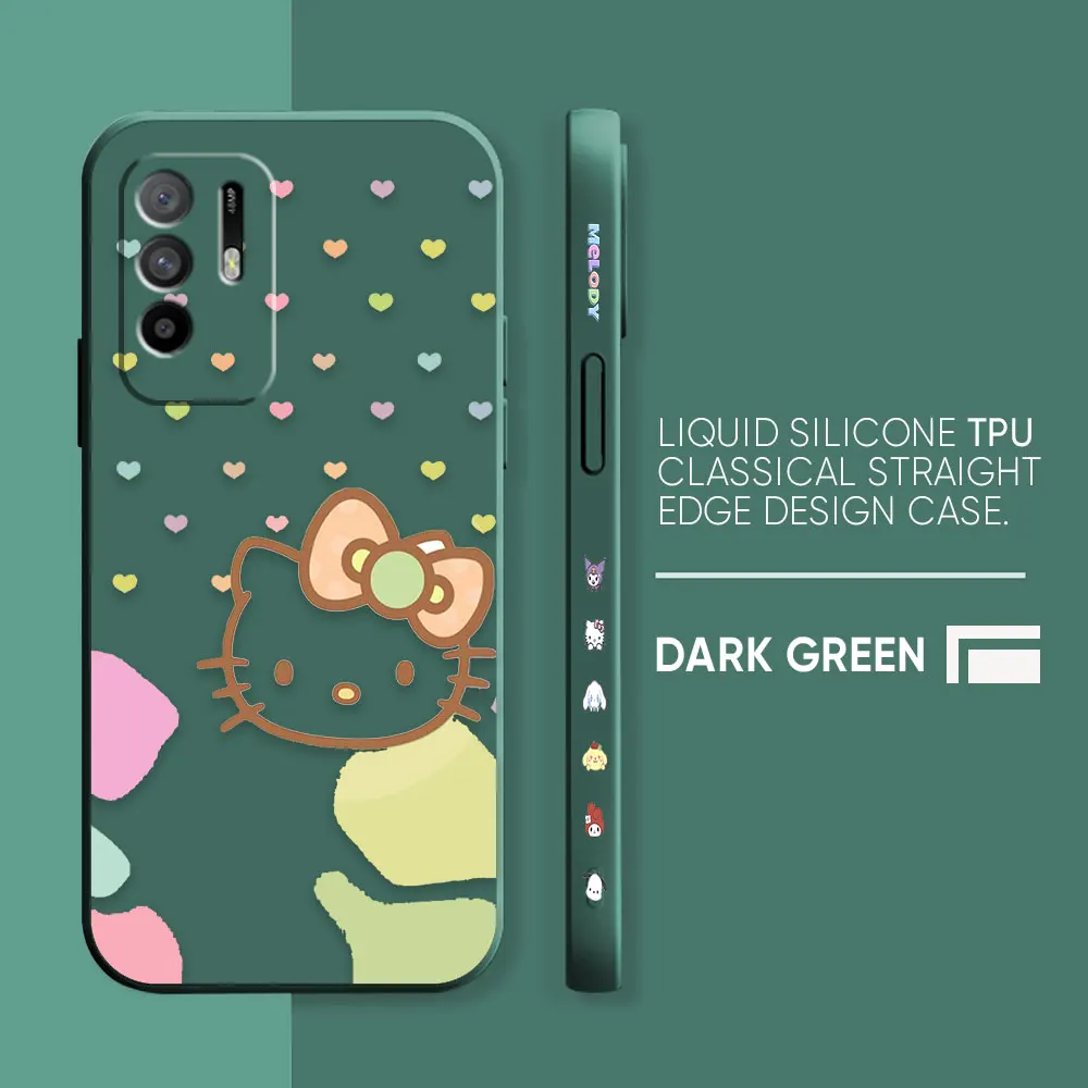 thumbnail image 1 of Funda para OPPO A52 A54 A55 A57 A59 A93 A83 A92S A93S 4G 5G A16 Color Simple funda de silicona líquida arte lineal Hello k-kitty Cat, 1 of 5